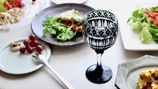 Black faceted wine glasses created by excellent technique