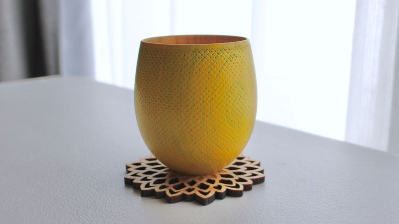 Bright yellow color is gorgeous! Wooden cup with Kyoto shibori pattern