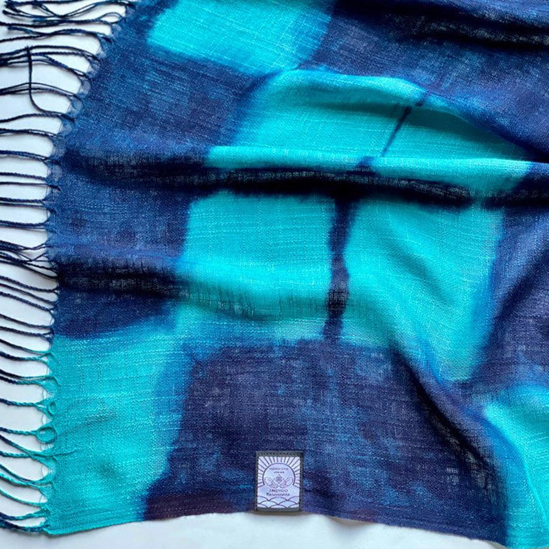 [SCARF] HAND-DYED STALL WITH NATURAL INDIGO (SQUEEZE) | INDIGO DYEING| INDIGO KESENNUMA