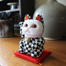 [BECKONING (LUCKY) CAT] MANEKI NEKO ,CHECKERED PATTERN (S) | EDO ART DOLLS | KAKINUMA DOLLS