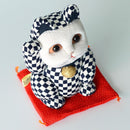 [BECKONING (LUCKY) CAT] MANEKI NEKO CHECKERED PATTERN BLUE (M) | EDO ART DOLLS | KAKINUMA DOLLS