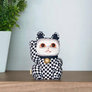 [BECKONING (LUCKY) CAT] MANEKI NEKO CHECKERED PATTERN BLUE (M) | EDO ART DOLLS | KAKINUMA DOLLS