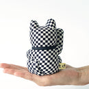 [BECKONING (LUCKY) CAT] MANEKI NEKO CHECKERED PATTERN BLUE (M) | EDO ART DOLLS | KAKINUMA DOLLS