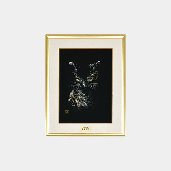 [FRAMED PICTURE] BEAUTIFUL BLACK CAT (SET: 23K GOLD quality certification) | ARTWORK | KAITAKUDO ART