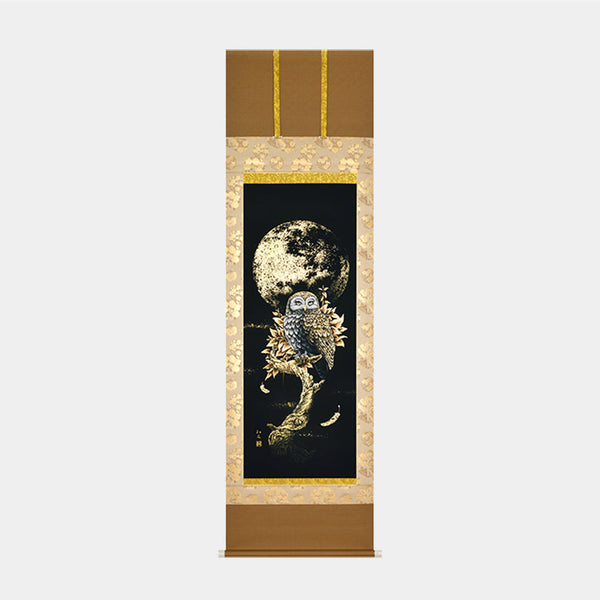 [WALL SCROLL (HANGING SCROLL)] OWL GOLDEN MOON NIGHT (SET: 23K GOLD quality certification) | WALL SCROLL (HANGING SCROLL) | KAITAKUDO ART