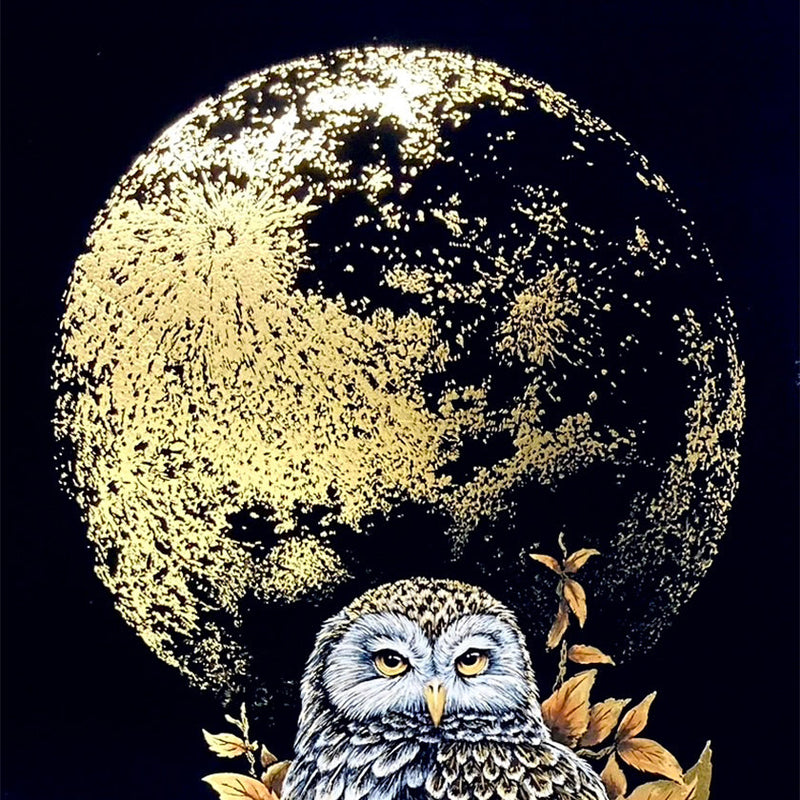 [WALL SCROLL (HANGING SCROLL)] OWL GOLDEN MOON NIGHT (SET: 23K GOLD quality certification) | WALL SCROLL (HANGING SCROLL) | KAITAKUDO ART