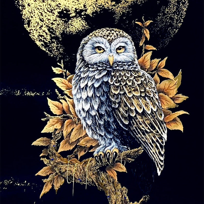 [WALL SCROLL (HANGING SCROLL)] OWL GOLDEN MOON NIGHT (SET: 23K GOLD quality certification) | WALL SCROLL (HANGING SCROLL) | KAITAKUDO ART