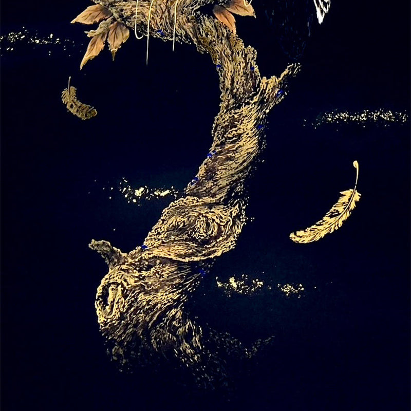 [WALL SCROLL (HANGING SCROLL)] OWL GOLDEN MOON NIGHT (SET: 23K GOLD quality certification) | WALL SCROLL (HANGING SCROLL) | KAITAKUDO ART