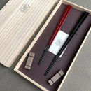 [CHOPSTICKS] PAIR KOKUTAN SQUARE WITH CHOPSTICK REST (21.5, 23.0cm) | MATSUKAN | WAKASA LACQUERED CHOPSTICKS