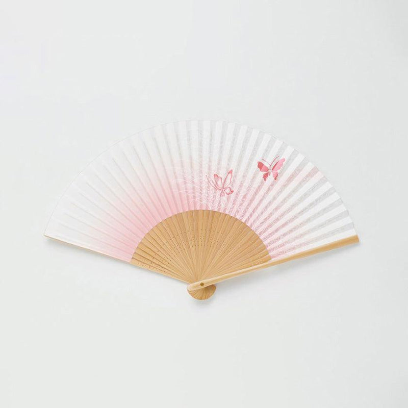 [HAND FAN] WOMEN'S PAPER FAN AKIKUSA PEACH TWIN BUTTERFLIES | KYOTO FOLDING FANS | OHNISHI TSUNE SHOTEN