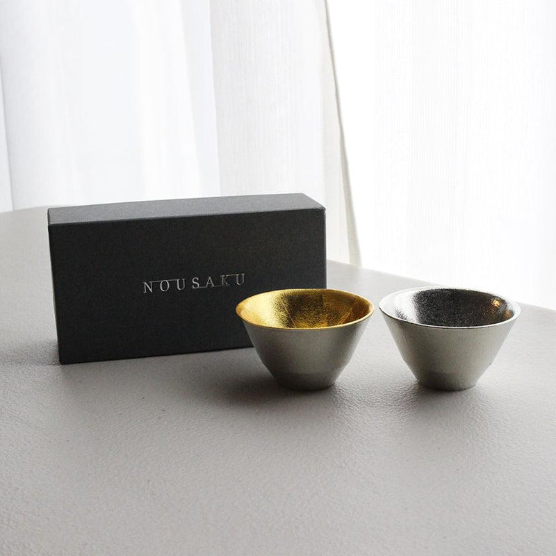 [SAKE CUP] KIKI-2 TIN AND GOLD LEAF SET | TAKAOKA BRONZE CASTING