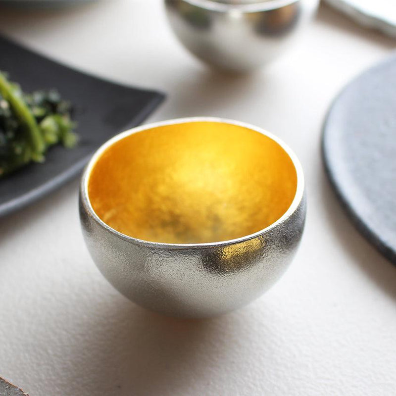 [SAKE CUP] KUZUSHI - YURE - (S) TIN AND GOLD LEAF SET | TAKAOKA BRONZE CASTING