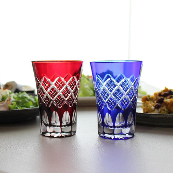 [GLASS] LAYERED YARAI TUMBLER PAIR | EDO CUT GLASS