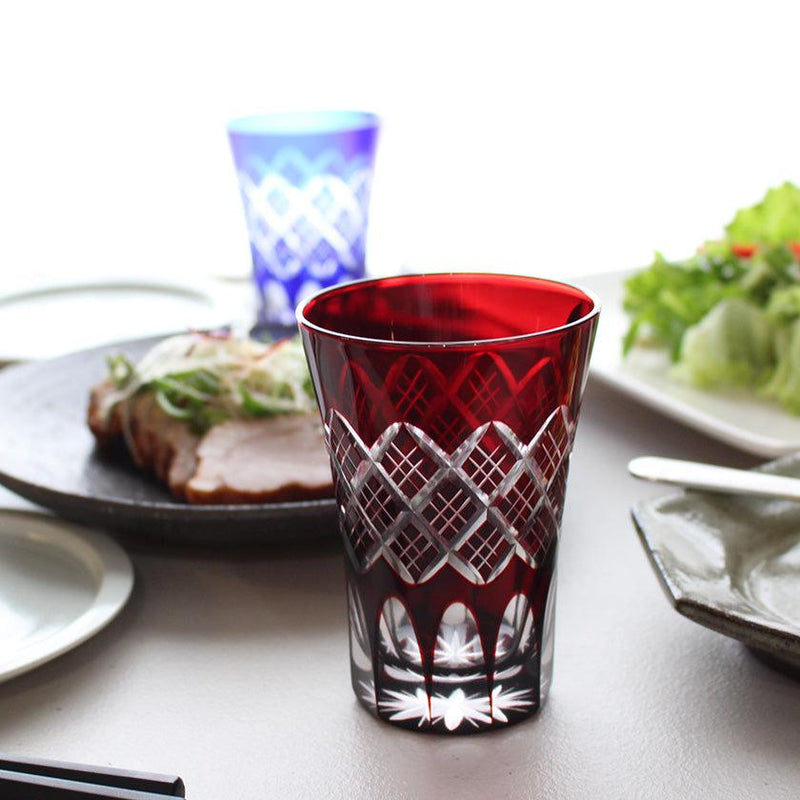 [GLASS] LAYERED YARAI TUMBLER PAIR | EDO CUT GLASS