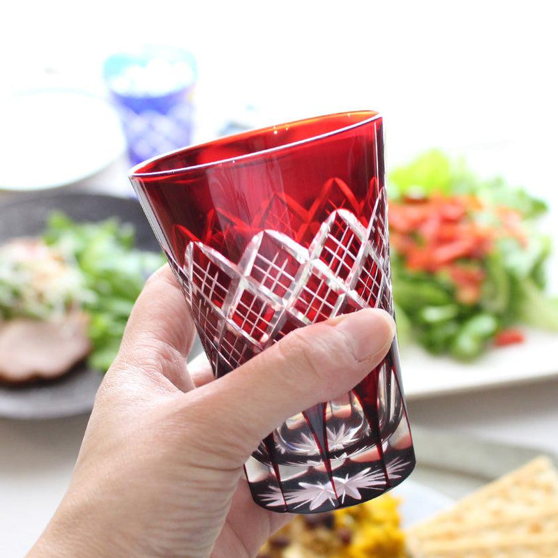 [GLASS] LAYERED YARAI TUMBLER PAIR | EDO CUT GLASS