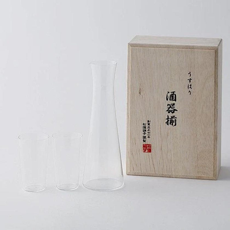 [GLASS] THIN SAKE SET 3-PIECE SET IN A WOODEN BOX | EDO GLASS