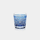 [ROCKS GLASS] HISHI-HANA (BLUE) BY HIDEAKI SHINOZAKI MASTER OF TRADITIONAL CRAFTS | EDO KIRIKO | KAGAMI CRYSTAL