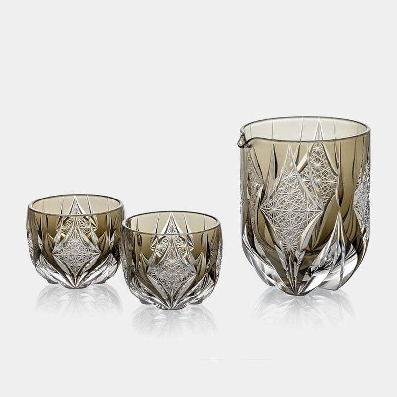 [SAKE BOTTLE] SAKE SET WARAKU BY TATSUYA NEMOTO MASTER OF TRADITIONAL CRAFTS | EDO KIRIKO | KAGAMI CRYSTAL