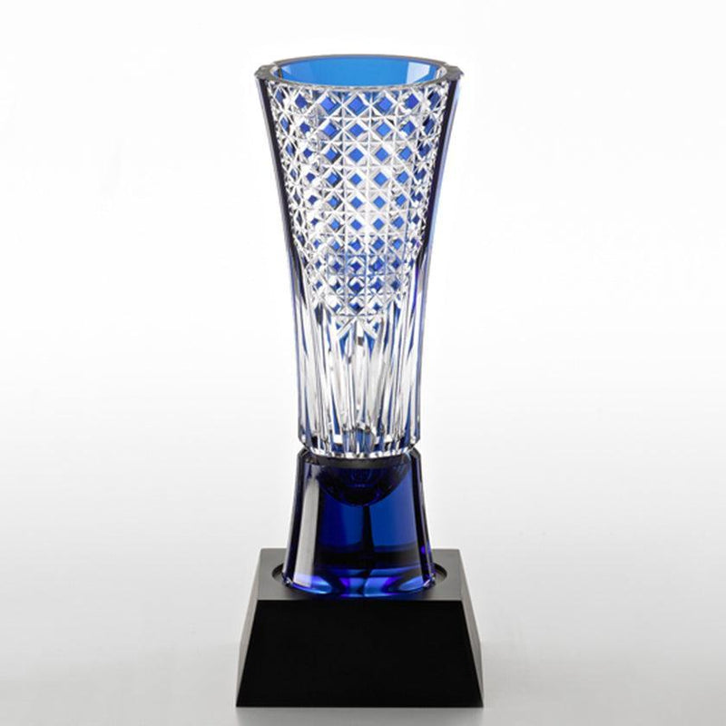[TROPHY] TROPHY (BLUE) BAMBOO LEAVES & TETRAGONAL BASKET WEAVE | EDO KIRIKO | KAGAMI CRYSTAL