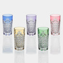 [GLASS] SET OF 5 TUMBLERS DRAPE & TETRAGONAL BASKET WEAVE | EDO KIRIKO | KAGAMI CRYSTAL