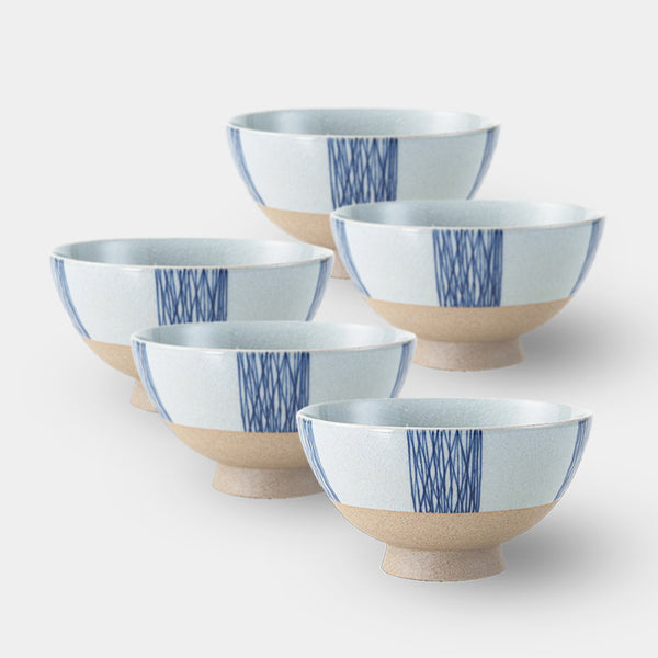 [RICE BOWL SETS] TOKUSA PATTERN SET OF 5 LIGHT (L) | HASAMI WARES| SAIKAI TOKI