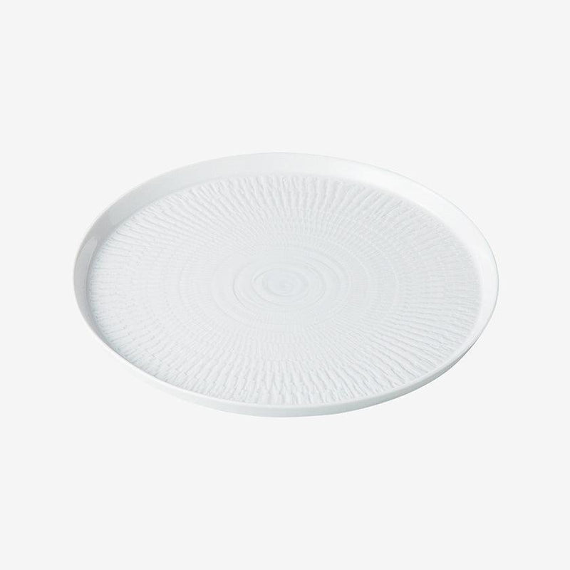 [DISH] SCULPTURE-PATTERN (WHITE PORCERIN) ROUND PLATE | HASAMI WARES| SAIKAI TOKI