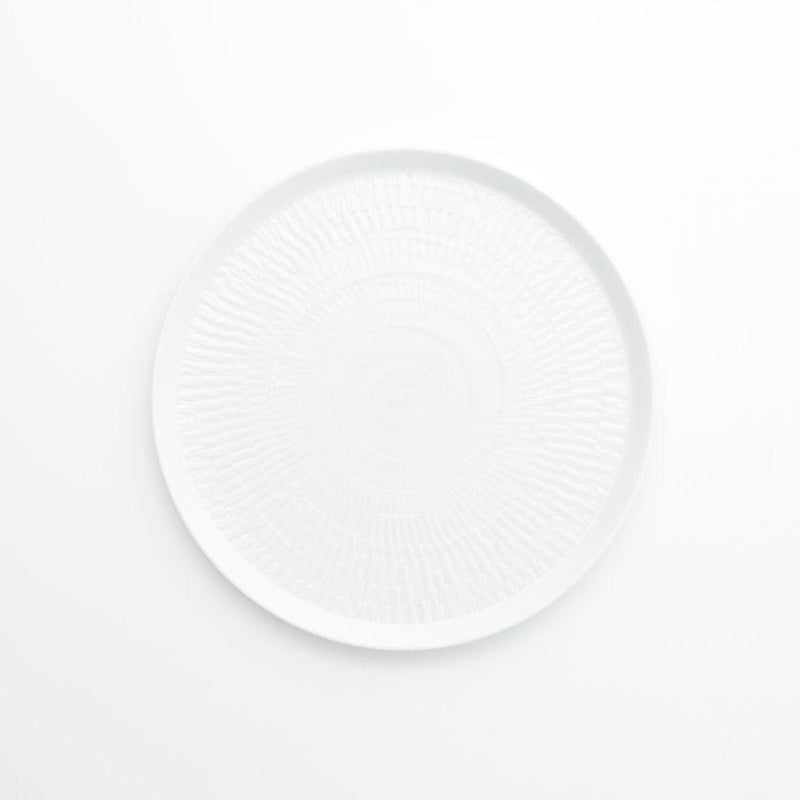 [DISH] SCULPTURE-PATTERN (WHITE PORCERIN) ROUND PLATE | HASAMI WARES| SAIKAI TOKI