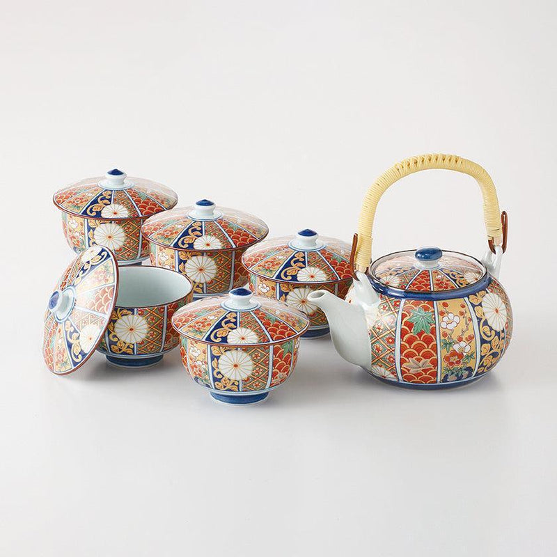 [JAPANESE TEA POT & CUPS] GOLD GLAZING KO-IMARI WITH LID SET OF 6 | HASAMI WARES| SAIKAI TOKI