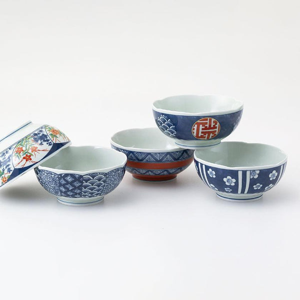 [BOWL] SOMENISHIKI-PATTERN SET OF 5 | HASAMI WARES| SAIKAI TOKI