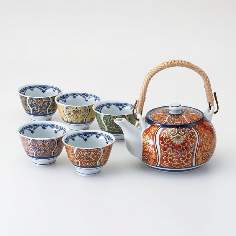 [JAPANESE TEA POT & CUPS] KO-IMARI SET OF 6 | HASAMI WARES| SAIKAI TOKI