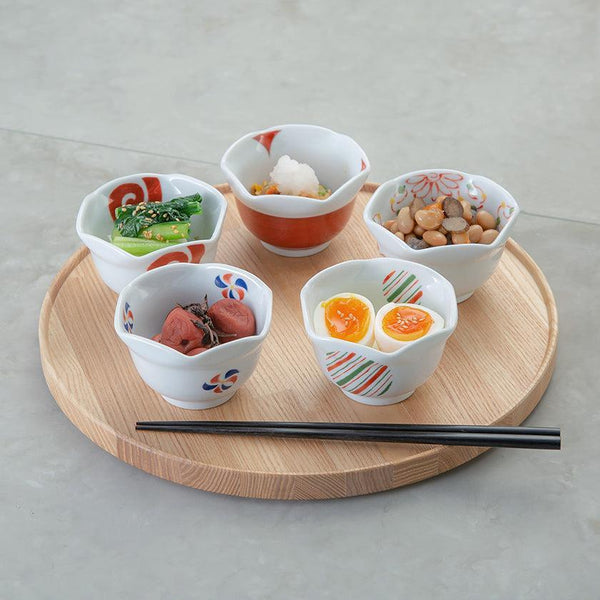 [BOWL] NISHIKI PICTURE HEXAGON (S) SET OF 5 | HASAMI WARES| SAIKAI TOKI