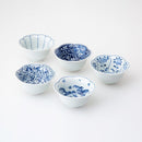 [BOWL] INDIGO PATTERN FLOWER SHAPE SET OF 5 | HASAMI WARES| SAIKAI TOKI