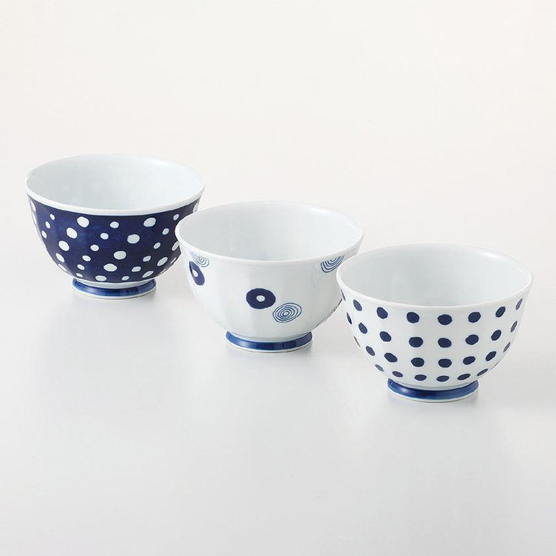 [BOWL] INDIGO ROUND PATTERN LIGHT SET OF 3 | HASAMI WARES| SAIKAI TOKI