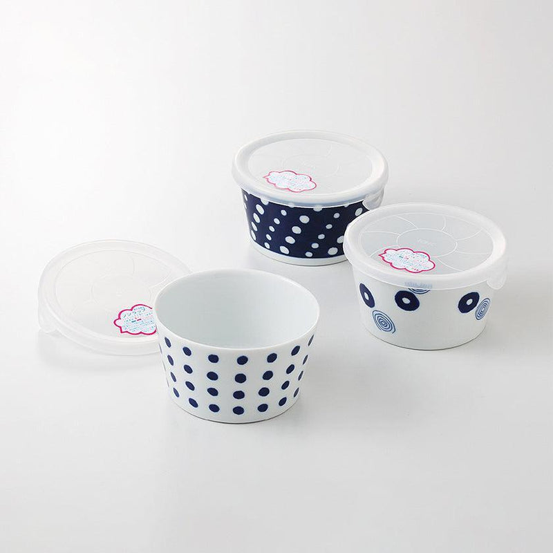 [BOWL] INDIGO ROUND PATTERN LIGHT FOR MICROWAVE OVEN SET OF 3 | HASAMI WARES| SAIKAI TOKI