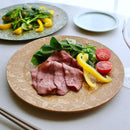 [LARGE PLATE (PLATTER)] RIMMED DISH - GRAPES ARABESQUE - LIGHT BROWN | PRINTING AND KYO-YUZEN ENGRAVING| SANSAI STUDIO