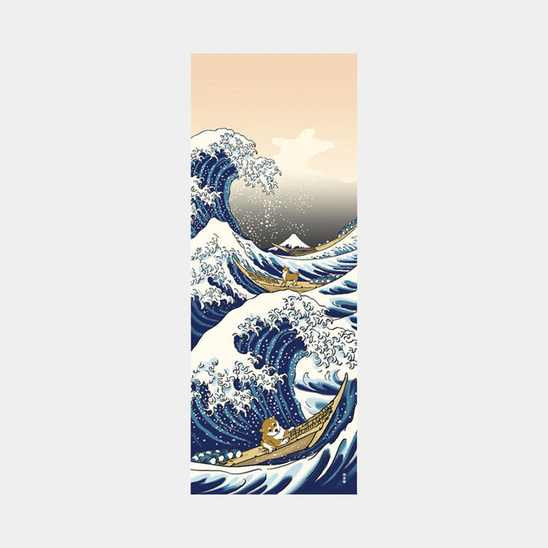 [TOWELS] TENUGUI HOKUSAI MAME-SHIBA AND BIG WAVE | YOKOHAMA DYEING | HAMAMONYO