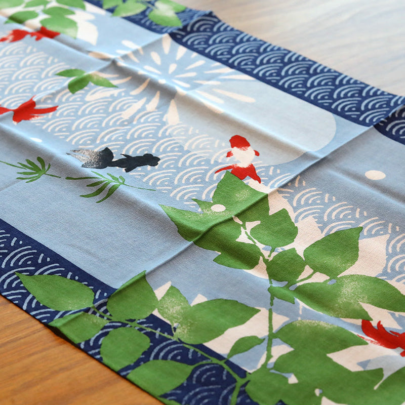 [TOWELS] TENUGUI BLUE WAVE PATTERN GOLDFISH | YOKOHAMA DYEING | HAMAMONYO