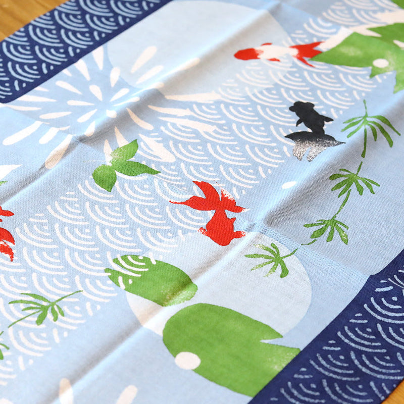 [TOWELS] TENUGUI BLUE WAVE PATTERN GOLDFISH | YOKOHAMA DYEING | HAMAMONYO