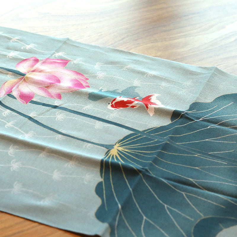 [TOWELS] TENUGUI LOTUS AND GOLDFISH | YOKOHAMA DYEING | HAMAMONYO