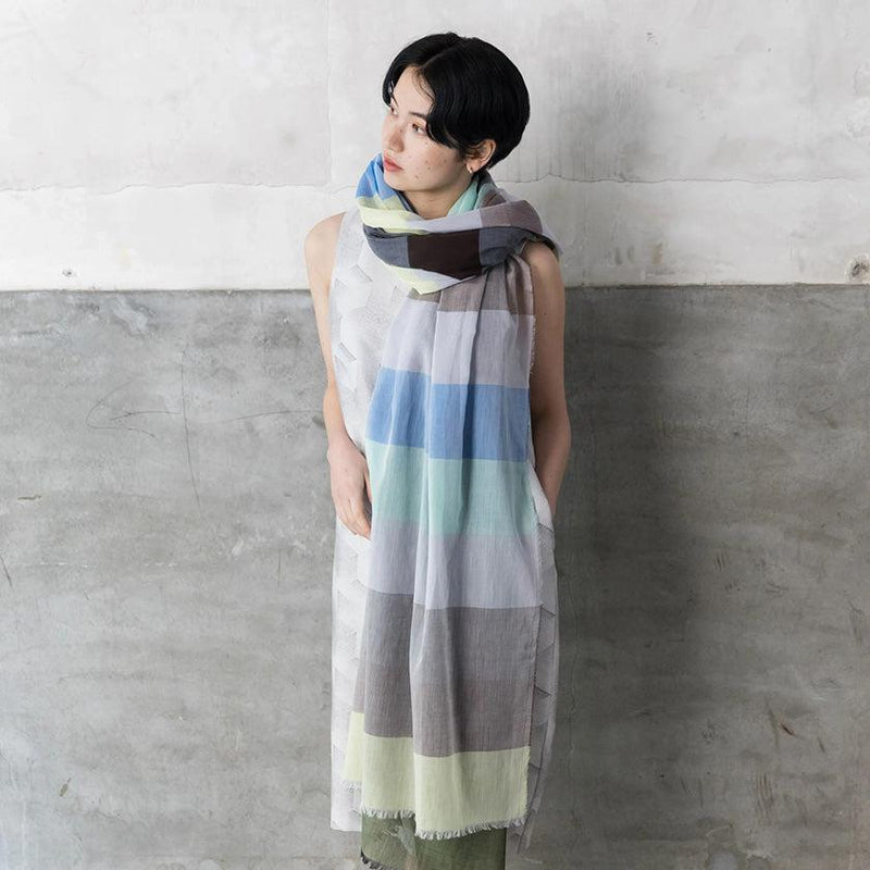 [SCARF] ULTRAFINE COTTON BANSHU-ORI STALL (BLUE) L | BANSHU-ORI | POLS