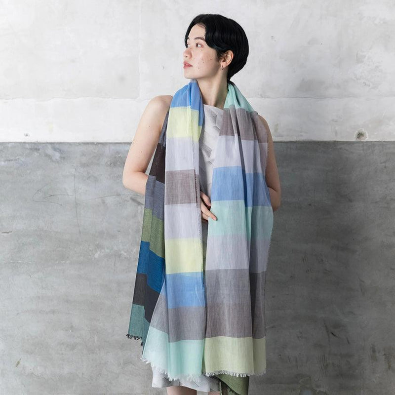 [SCARF] ULTRAFINE COTTON BANSHU-ORI STALL (BLUE) L | BANSHU-ORI | POLS