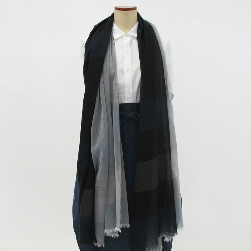 [SCARF] ULTRAFINE COTTON BANSHU-ORI STALL (NAVY) L | BANSHU-ORI | POLS