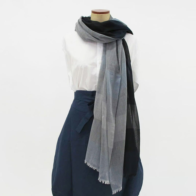 [SCARF] ULTRAFINE COTTON BANSHU-ORI STALL (NAVY) L | BANSHU-ORI | POLS