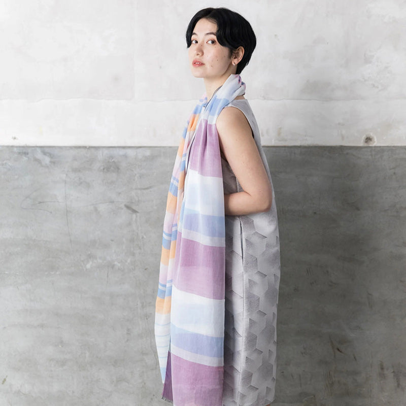 [SCARF] ULTRAFINE COTTON BANSHU-ORI STALL (PURPLE) L | BANSHU-ORI | POLS