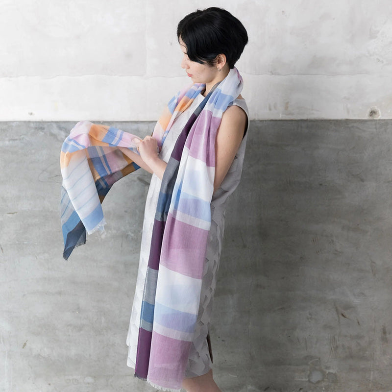 [SCARF] ULTRAFINE COTTON BANSHU-ORI STALL (PURPLE) L | BANSHU-ORI | POLS