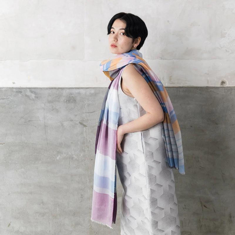 [SCARF] ULTRAFINE COTTON BANSHU-ORI STALL (PURPLE) L | BANSHU-ORI | POLS