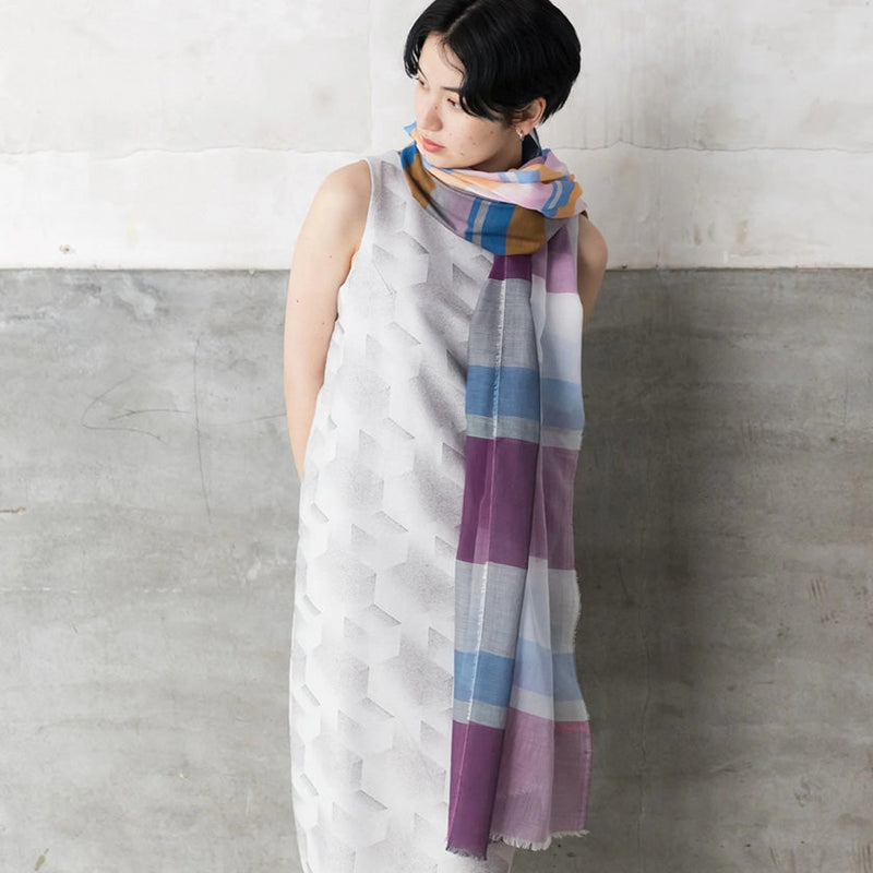 [SCARF] ULTRAFINE COTTON BANSHU-ORI STALL (PURPLE) L | BANSHU-ORI | POLS