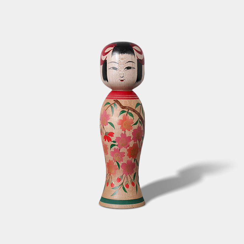 [DOLL] MAKIE KOKESHI (Wooden Dolls) CHERRY BLOSSOM PATTERN | TSUCHIYU DENTO KOKESHI (Wooden Dolls) | AKIHIRO KONNO