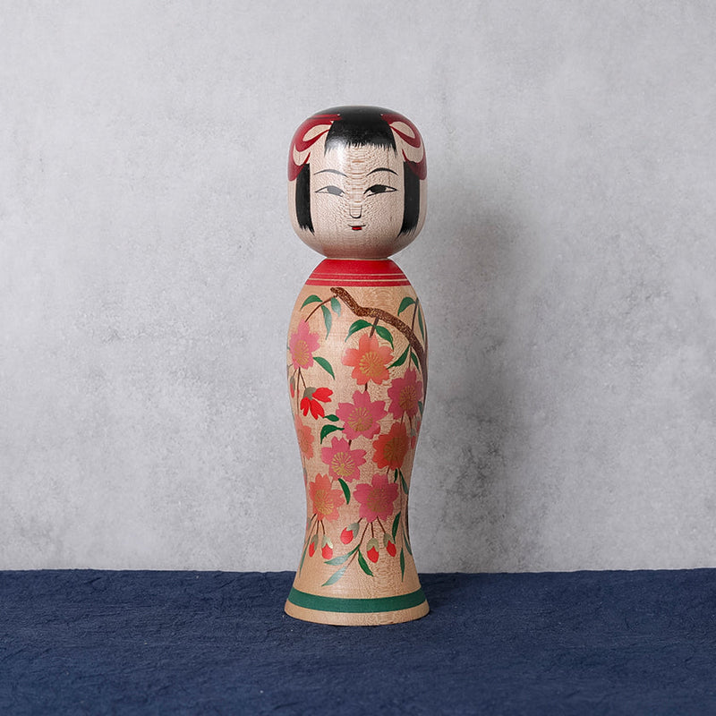 [DOLL] MAKIE KOKESHI (Wooden Dolls) CHERRY BLOSSOM PATTERN | TSUCHIYU DENTO KOKESHI (Wooden Dolls) | AKIHIRO KONNO