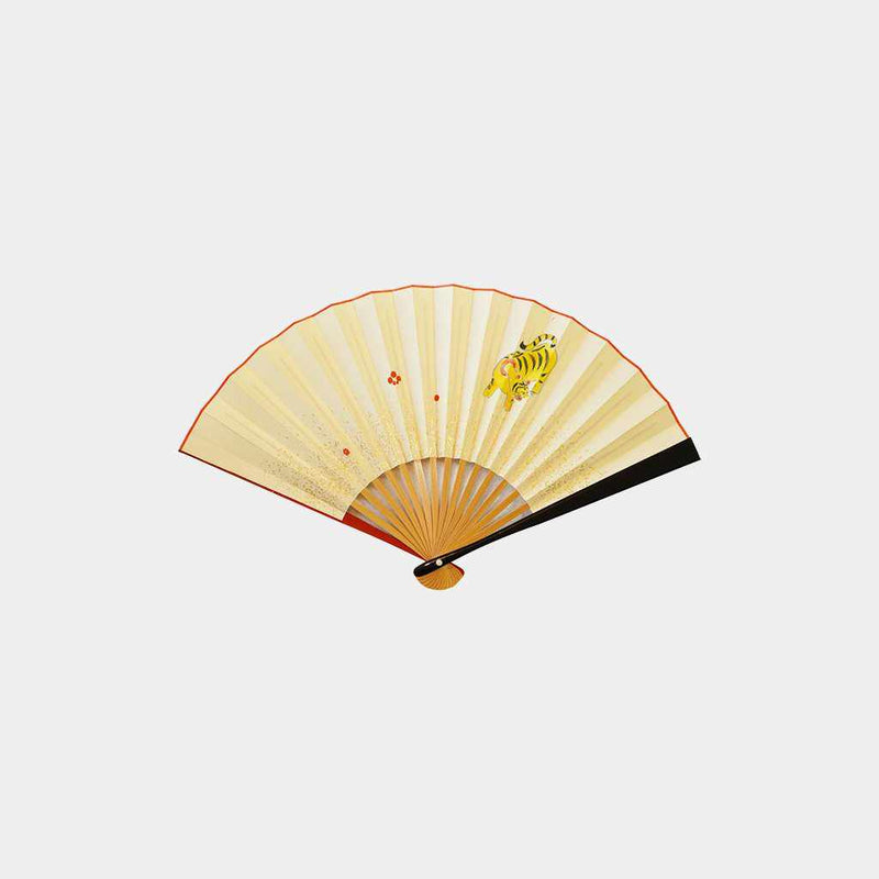 [HAND FAN] WOMAN'S ZODIAC FOLDING FAN TIGER BLACK PAINTED TENKU | UNKINDO FUKATSU HAND FAN | EDO FOLDING FANS